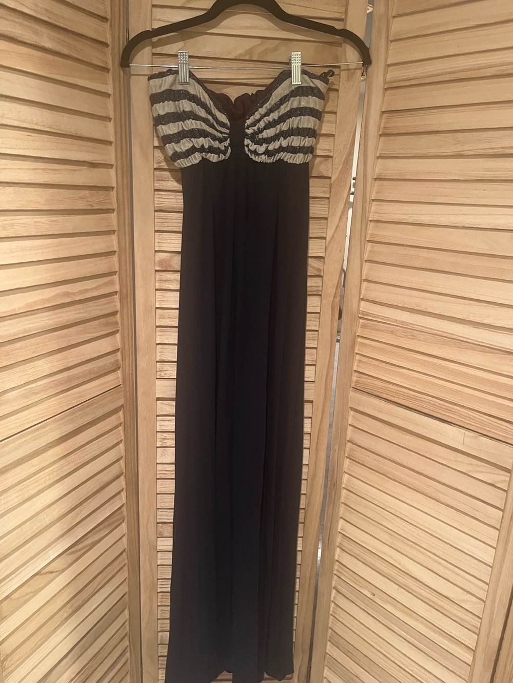 FOLEY Strapless Navy Maxi Dress with Shimmering Ivory Ruched Bodice